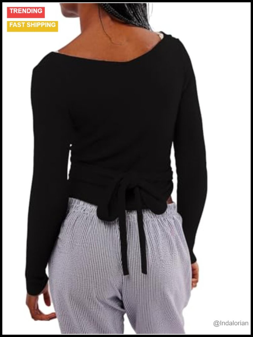 Wool Blend Tie Front Crop Cardigan V-Neck Long Sleeve Reversible Women's Top
